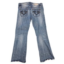 Rerock for Express Womens 10S Blue Bootcut Jeans Embroidered Low Rise Med Wash