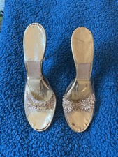 1950s Springolator Lucite Rhinestone Mules Size 6n MCM 3.5" Heels VTG