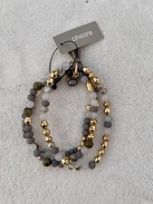 CHICO'S - Neutral Gry & Gold Triple STRAND STRETCH BRACELET SET (NWT)