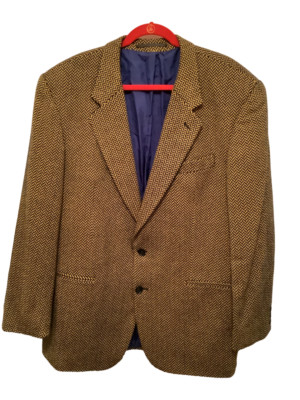 Olden Monsieur Paris Wool Cashmere Yellow Dark Navy Chevron Blazer Sz US 46