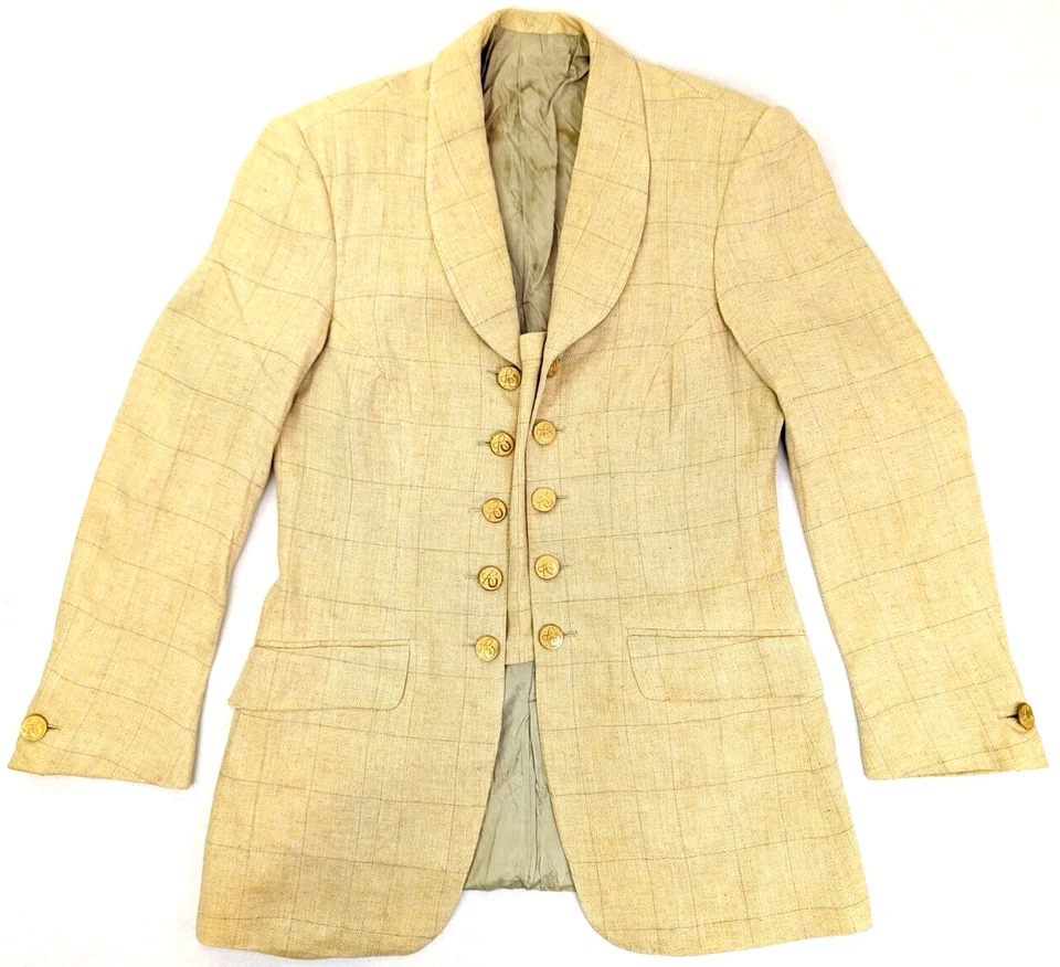 VTG Rick Pallack Equestrian Lined Linen Sport Coat Women 36S, Gold Button Double - Image 2 of 4