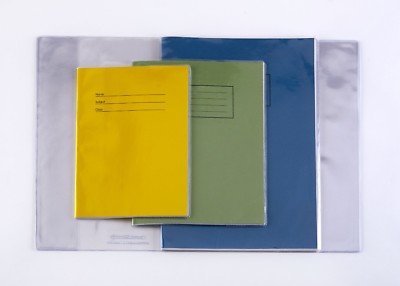 INDIVIDUAL SCHOOL EXERCISE BOOK COVER  A4 A5 230mm (9''x7'') strong clear plastic 