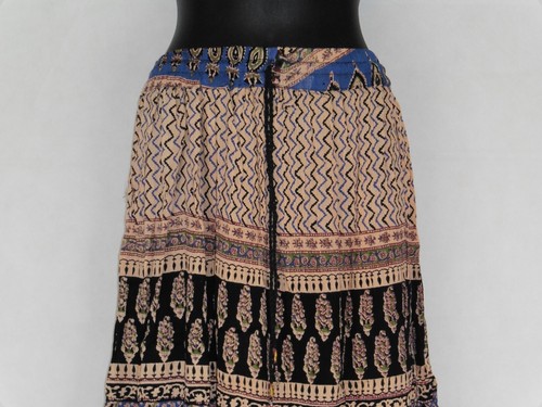Ladies Full Length Indian Rayon Classic Floral Elephant Print Crinkle Skirt - Picture 2 of 3