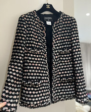 CHANEL 06A TWEED FRINGE TRIM CC LOGO BUTTON BLAZER JACKET FR44 US12