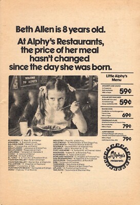 1976 PRINT AD ALPHY'S ALPHYS RESTAURANT BETH ALLEN 8 YEARS OLD EATING ...