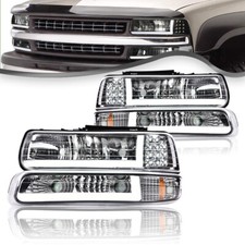 Led Drl Chrome Headlights Fit For 99-02 Chevy Silverado00-06 Suburban Tahoe