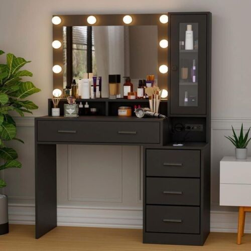 LED Schminktisch Frisiertisch mit 2/5 Schubladen und Steckdosen 1 Schrank Modern - Bild 6 von 67