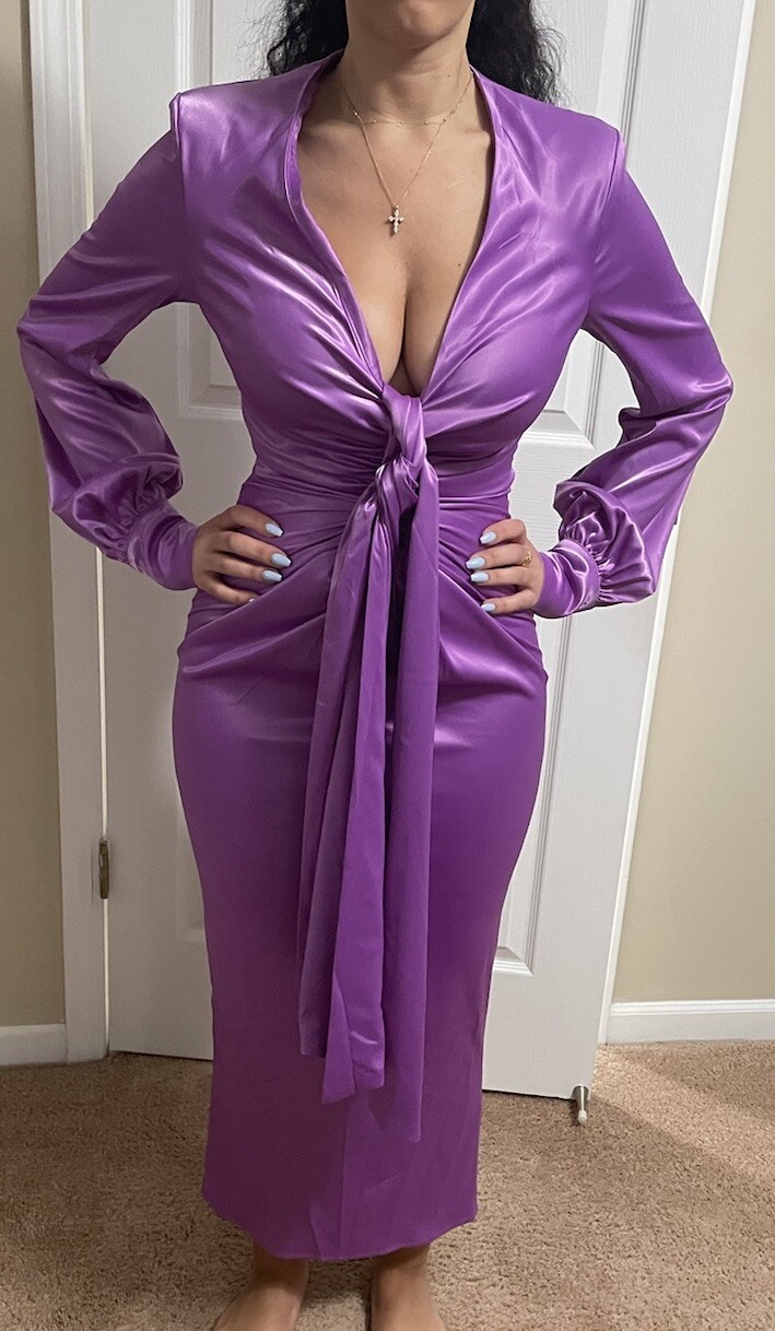 Sexy Plunging Long Sleeve  Purple Dress, Size Small, Brand New, Sold Out