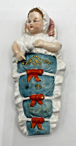 Victorian Conta & Boehme German Porcelain Large Trinket Box-Baby Boy In Blue