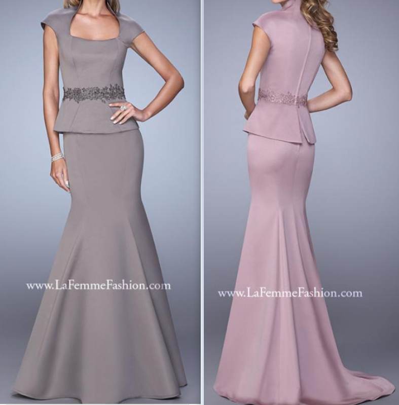 LA FEMME 21666 Satin Mermaid Beaded Lace Belt Evening Dress Gown Size