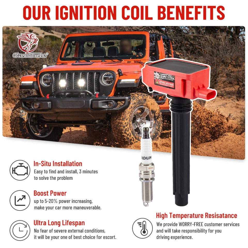 6 Ignition Coil + 6 Spark Plug for 3.6L 2016-2021 Chrysler Dodge Jeep Ram UF807 - Image 2 of 4