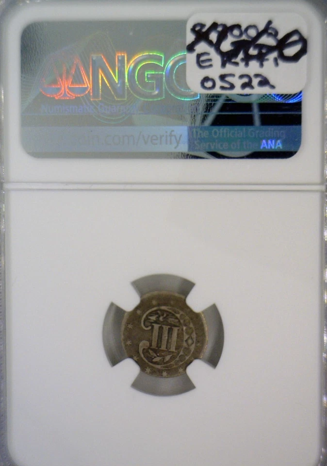 1858 ERROR OFF CENTER NGC VF25 Three Cent SILVER Coin NICE RARE 3c O/C FREE SHIP - Image 2 of 4