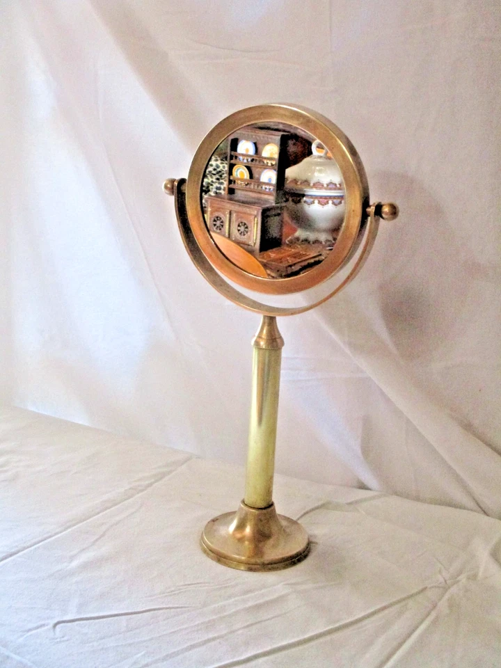 ANCIEN MIROIR PIVOTANT PSYCHÉ a poser en bronze dore DOUBLE FACE-HT 39,5 cm-BE - Photo 4/4