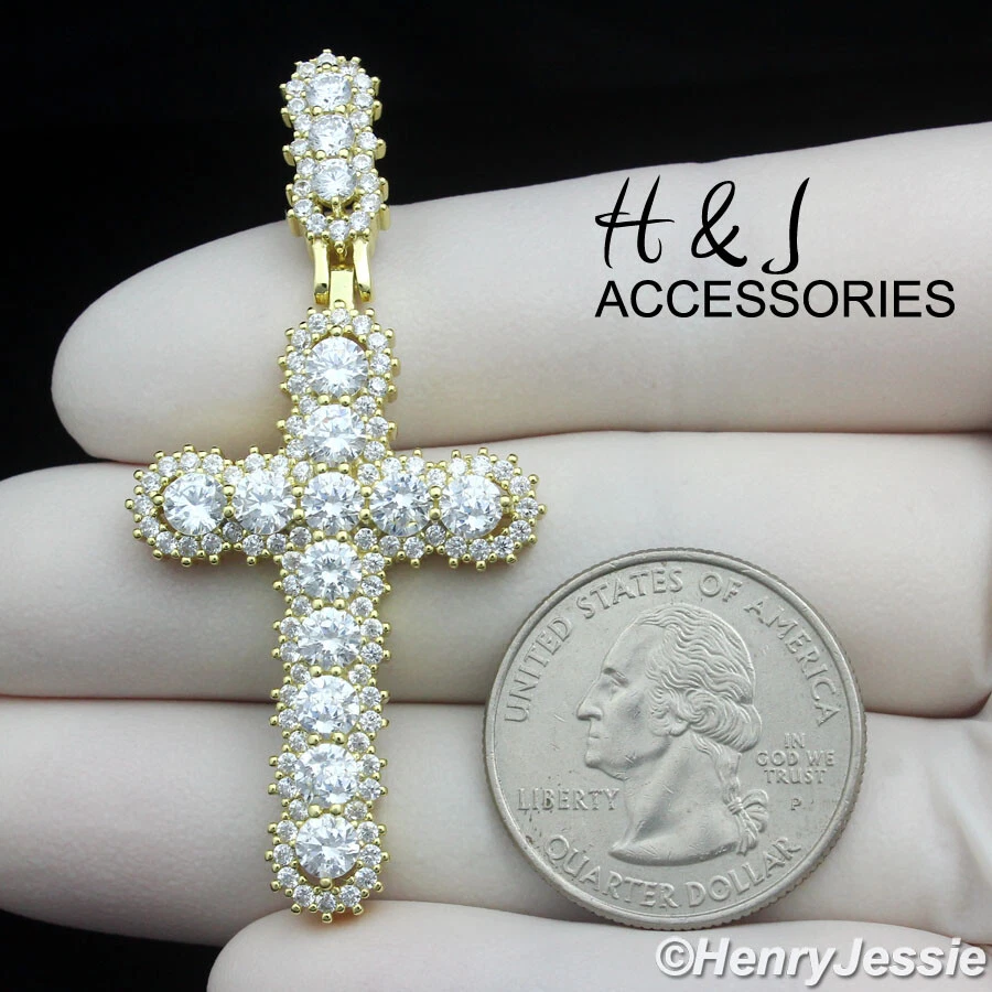 COLGANTE CRUZ HOMBRE PLATA ESTERLINA 925 BLING CIRCONITA CHAPADO EN ORO/PLATA CAPA 3D*AP462