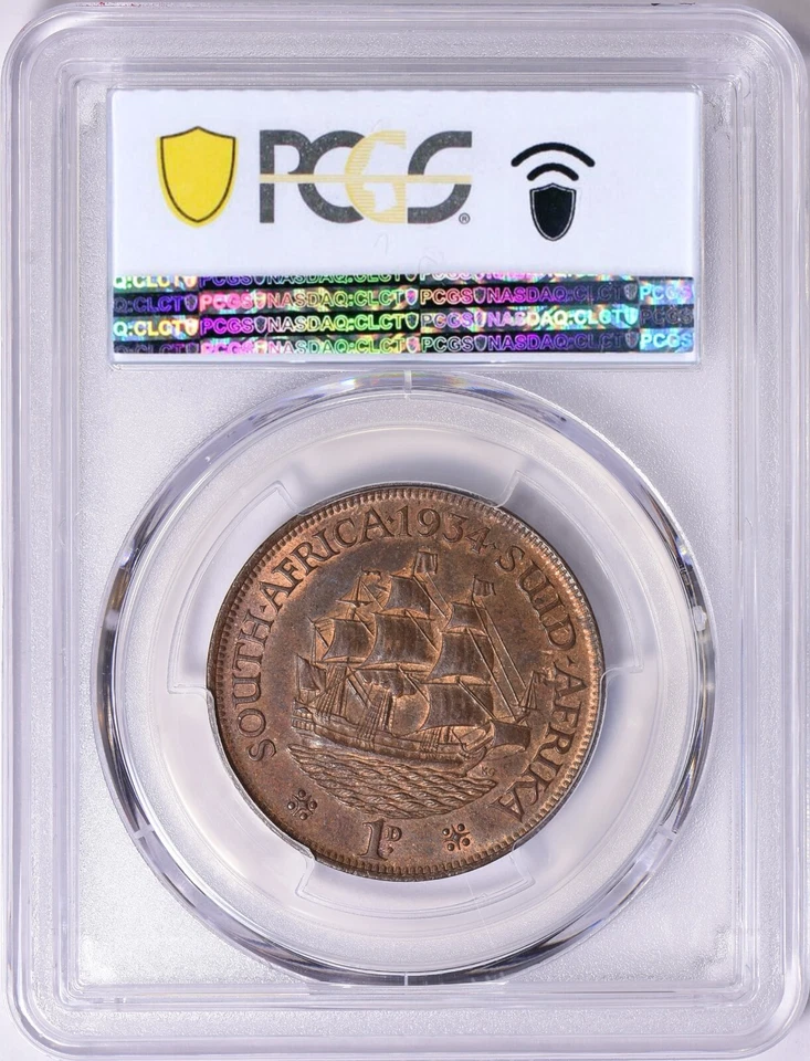 South Africa 1934 Penny KM-14.3 PCGS MS-62 BN - Image 2 of 3
