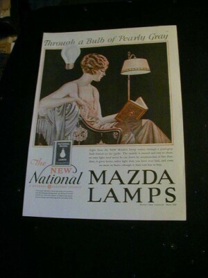 Vintage 1927 Mazda lamps magazine print ad NICE CLEAN  pretty lady
