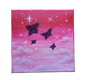 Original Acrylic Painting On Canvas Butterfly Pink Sky Clouds Modern Wall Art Ebay