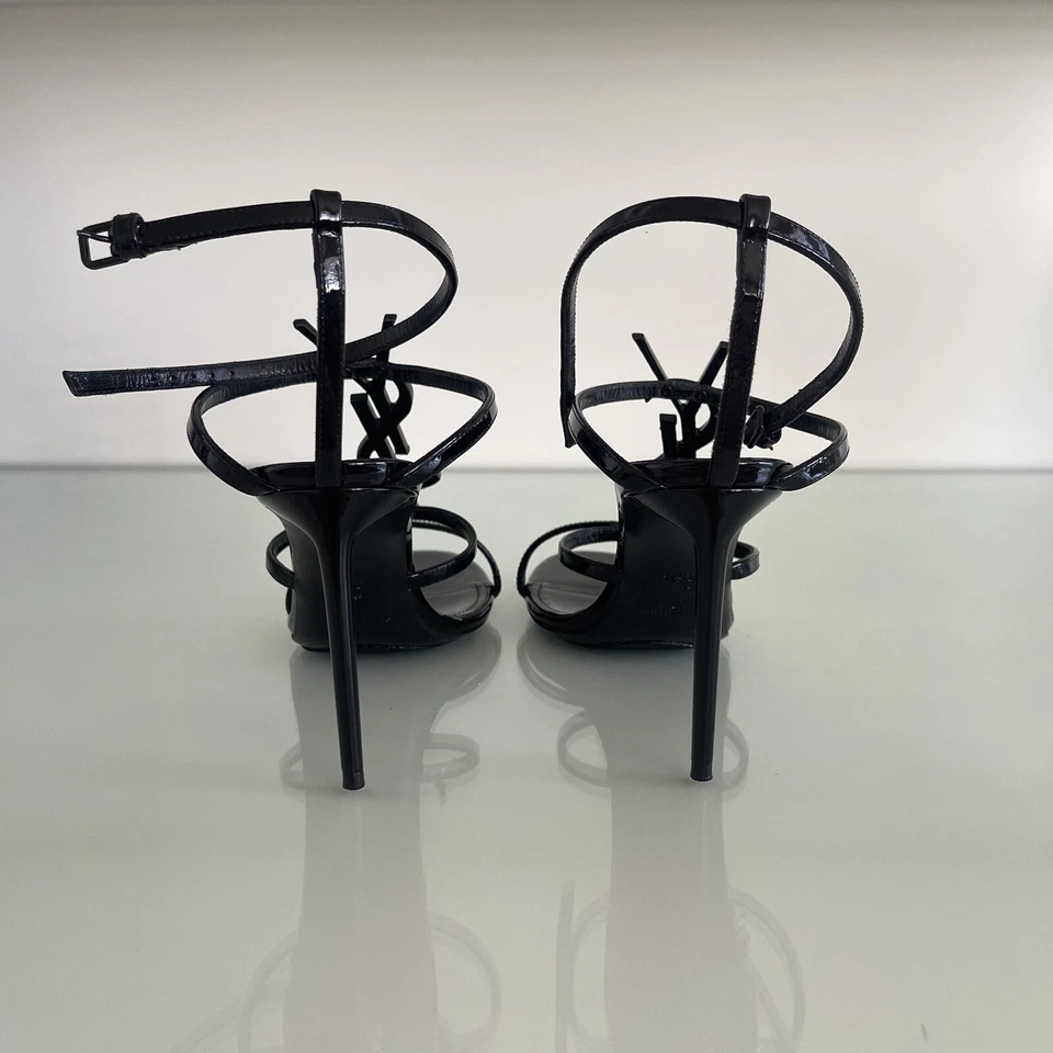SAINT LAURENT "Cassandra" YSL monogram patent leather stiletto sandals 35.5EU - image 3 of 4