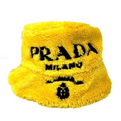 帽子・その他 PRADA HAT (1HC1372C1V F0276) PRADA 1HC137 terry cloth logo Bucket hat cotton yellow | eBay