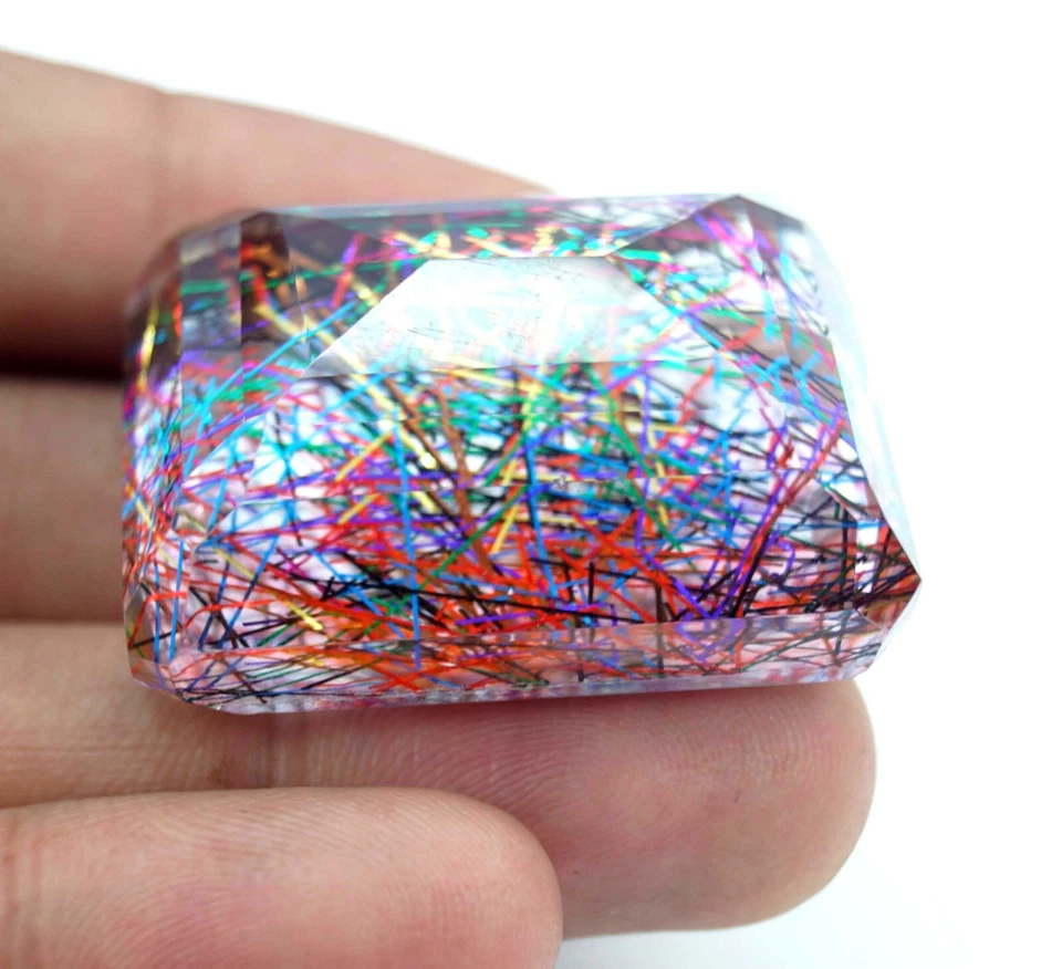 Natural Certified 148.60 Ct Multicolor Rutilated Quartz Loose Gemstone Emerald - Image 4 of 4