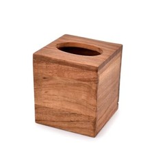  Acacia Wood Square Tissue Box with Slide-Out Bottom for Bathroom, Bedroom, 