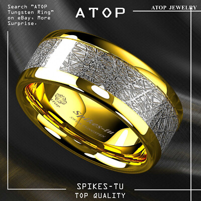 8mm Plated Metal Tungsten ring Fine Silver Inlay Wedding Band Ring ATOP Jewelry