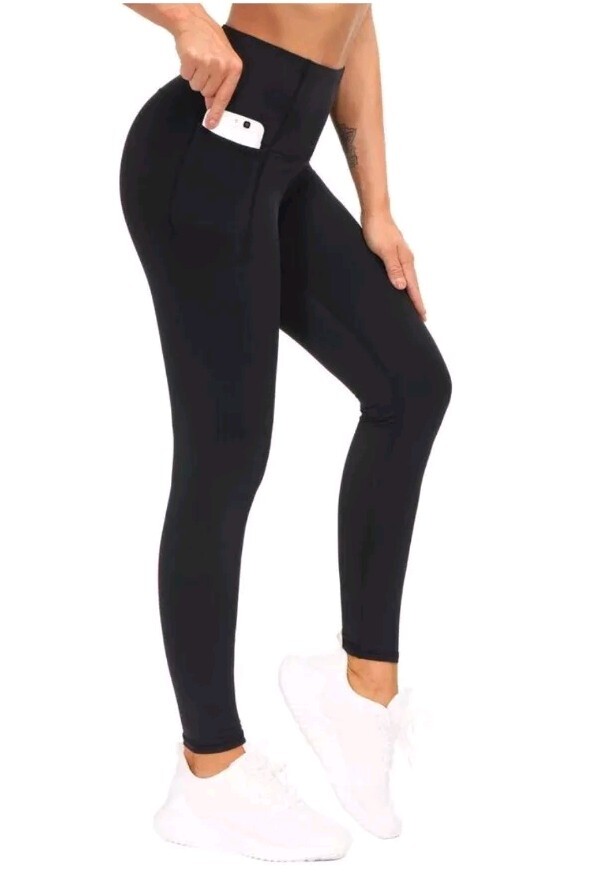 The Gym People TGP High Waisted W/ Pocket Tummy Control Leggings Black LARGE