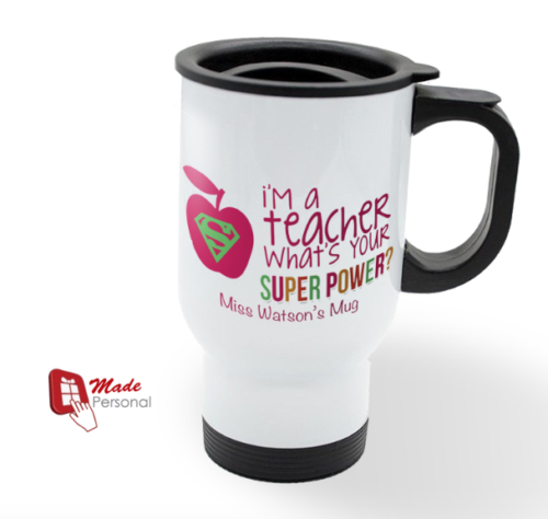 PERSONALISED Travel Thermal Mug 14oz - Teacher Thank you Gift- Super Power - Picture 1 of 1