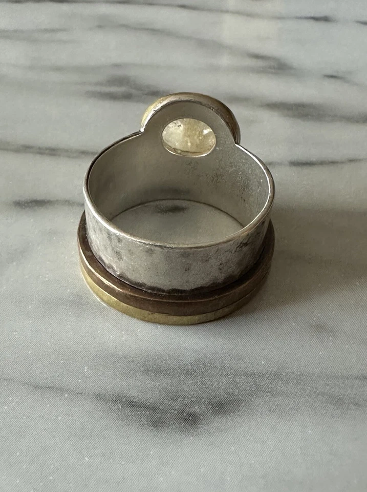 925 Three Tone Mixed Metal Silpada Ring - Silver Brass Copper Citrine Foto 3 de 4