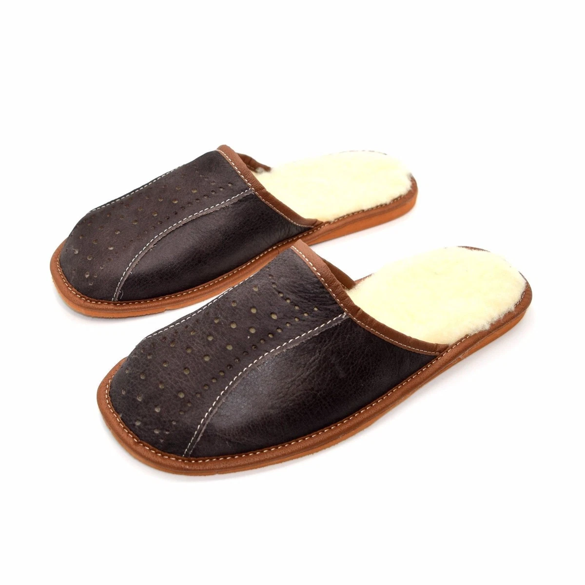 Mens Sheepskin Slippers Mule Shoes Warm Leather Wool Size 6 7 8 9 10 11 12 W16