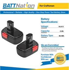 2x 14.4V 2Ah NiMh Battery for Craftsman 11044, 130279002, 130251008, 1325101