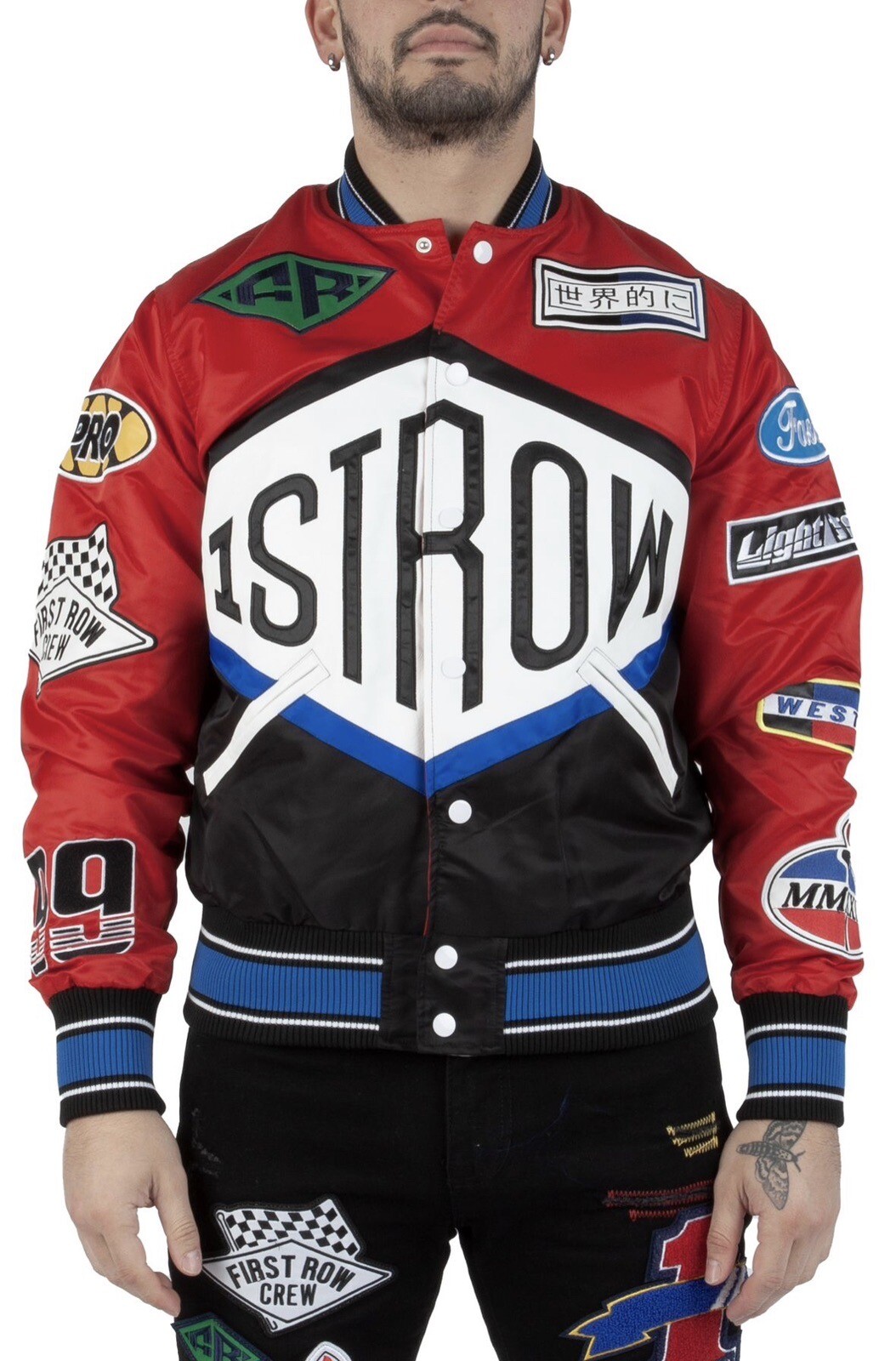 PRIMA FILA (GIACCA UOMO DA CORSA RICAMATA PATCHDVARSITY)