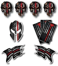 10 Thin Red Line Skull Molon Labe Helmet Axe American Flag Sticker Decal Fire 3M