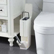 4.4" Wide Rvs Slim Bathroom Trash Can With Lid3 In 1 Trash Canwhi