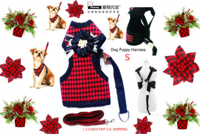 Ambaby SmallPet Puppy Red Plaid Floral Dog Vests HARNESS/LEAD SET With Mesh Back