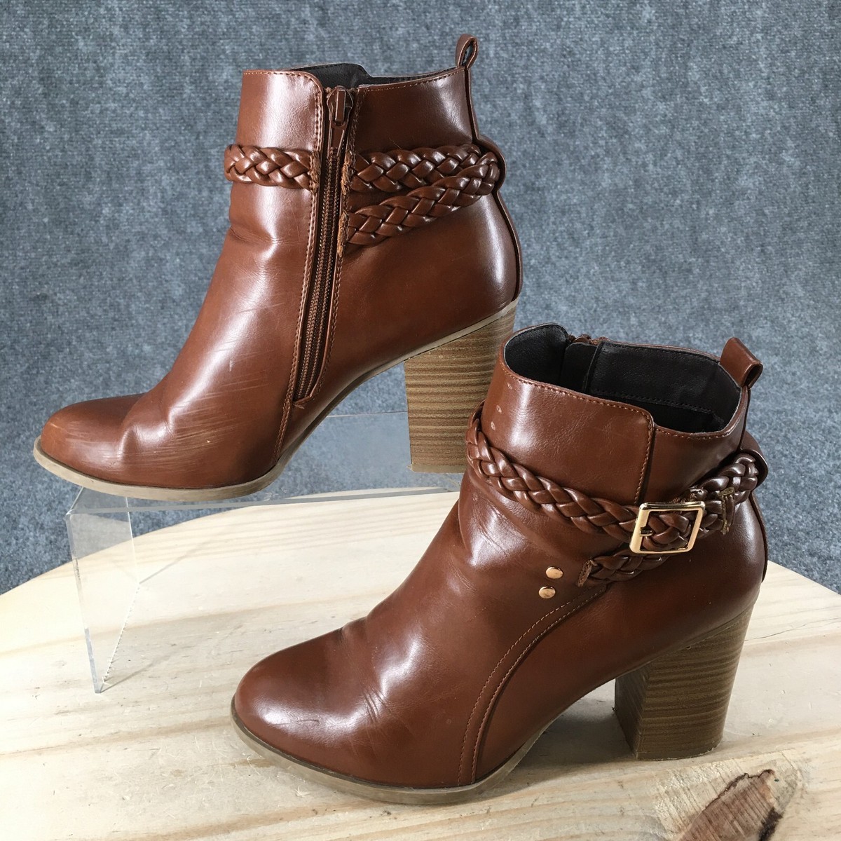American Eagle Boots Womens 9 Braided Strap Side Zip Heels Ankle