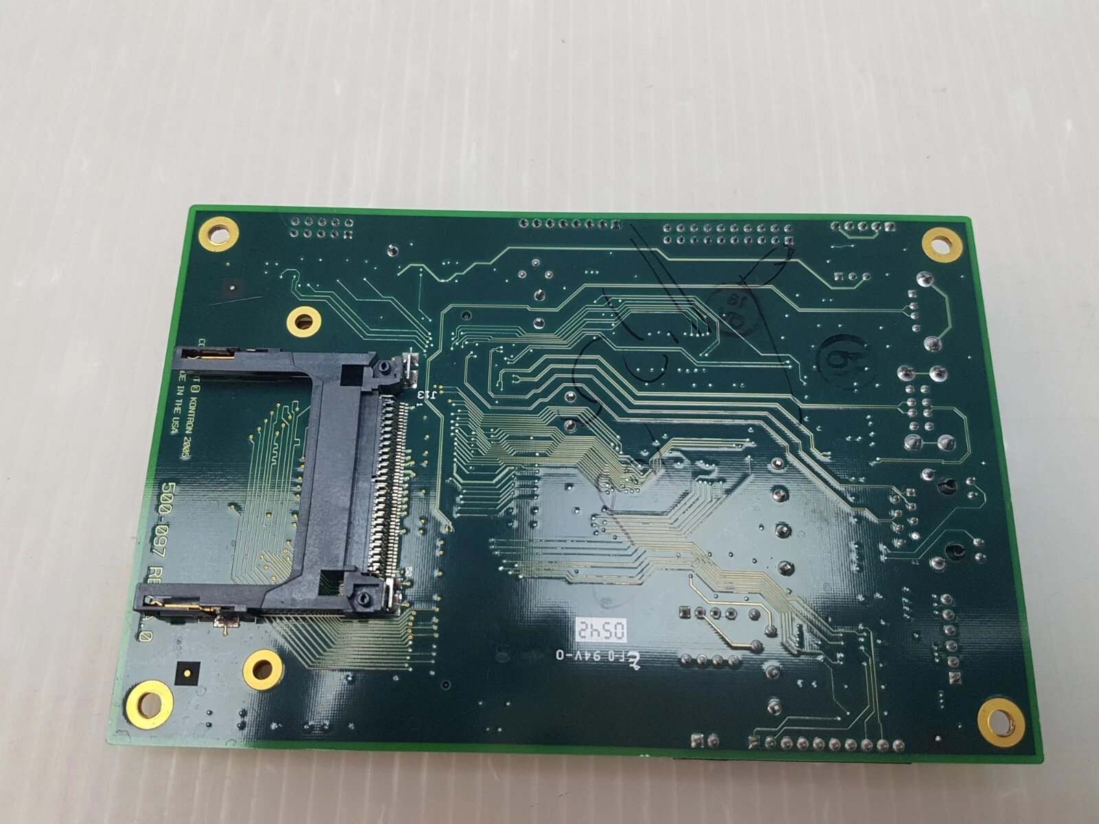Underside of the Kontron 800-689 board with the CompactFlash socket
