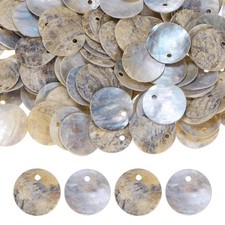 80-Pack Natural Flat Round Seashells, 15mm Drop Charm Beads Natural Color