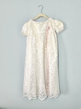 Vintage Lace Baptismal Christening Gown Dress Bonnet 3T