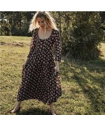 Doen Garnet Dress in Black Floral, Sz. Small Cottagecore Lined Cotton Dress 