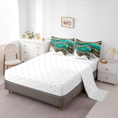 Black Green White Full Comforter Set 7-Piece Watercolor Marble Bedding - Picture 5 of 6