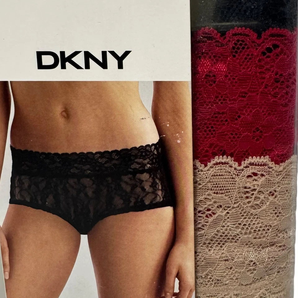 NUEVO DKNY Mujer 9 Pares Bragas de Bikini-3 Cajas-Underslimmers Encaje Rojo Negro Pequeño Foto 3 de 4