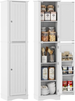 Tall Bathroom Storage Cabinet, 64'' Slim Kitchen Pantry with Door Storage, Narrow