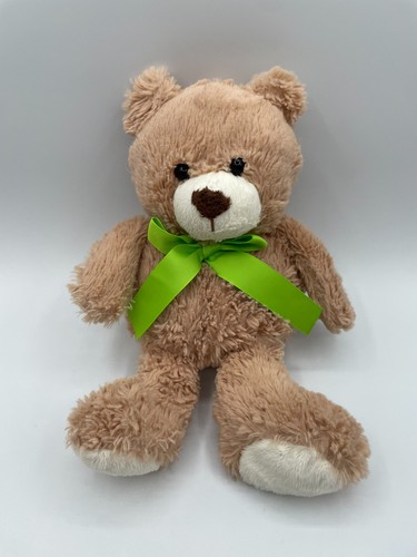 Animal Adventure Teddy Bear Tan Brown Green Satin Bow Plush Stuffed 2016 11”