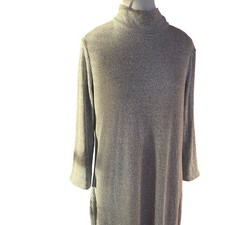 Banana Republic Dress L Gray Ribbed Mock Neck Long Sleeve Cozy Midi Modest Slit