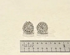 Designer Solid 14k White Gold Round Diamond Halo Stud Earrings .48ctw