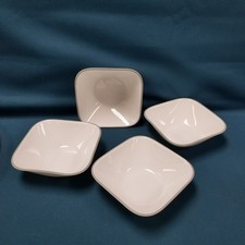 4 Replacement Corelle Winter Frost White Square Bowls W/ Gray Trim