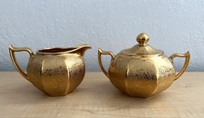 Z. S. & Co. Bavaria Antique Porcelain Sugar and Creamer Set with Daisy Band & Gold Scrollwork — listing 2