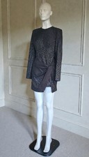 House of CB black sparkle draped mini dress long sleeve asymmetric wrap UK 8-10