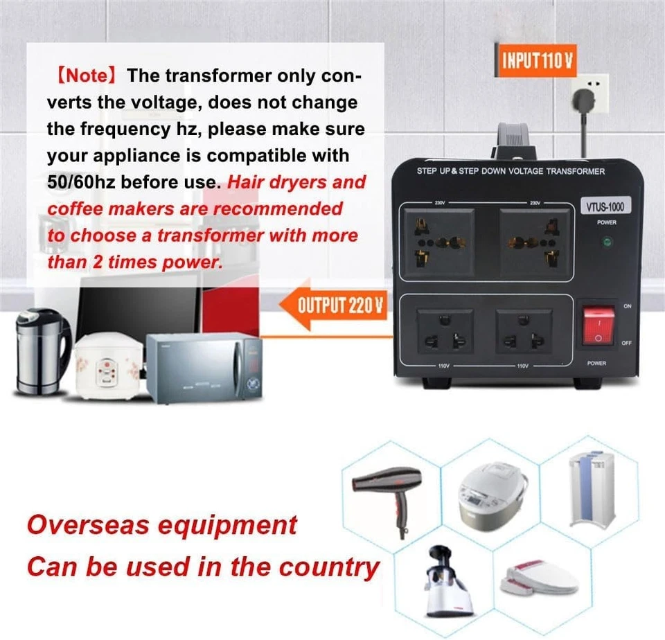 Safe 1000W Voltage Converter - Step Up/Down 110V - 220V/240V - Image 4 of 4